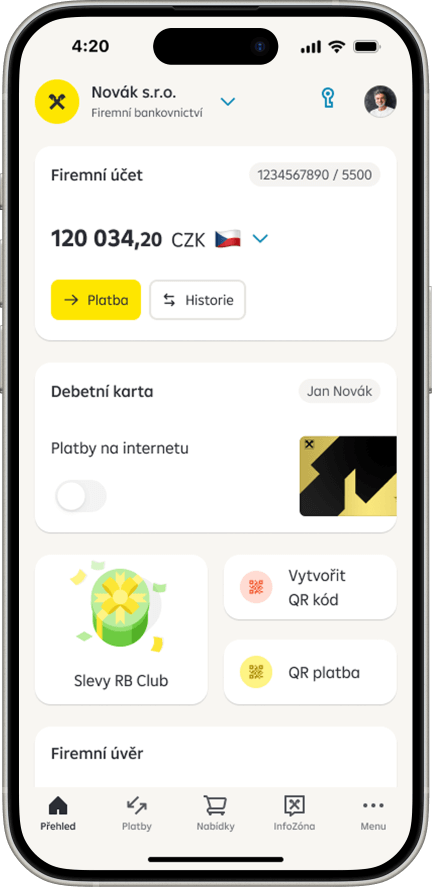 Screen z aplikace Raiffeisen bankovnictví