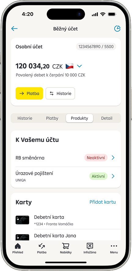 Nstavení v mobilním bankovnictví