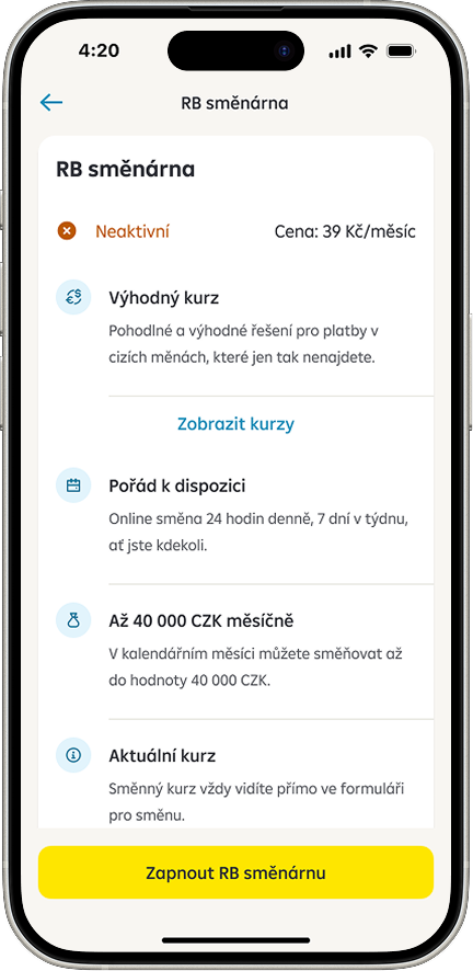 Nstavení v mobilním bankovnictví