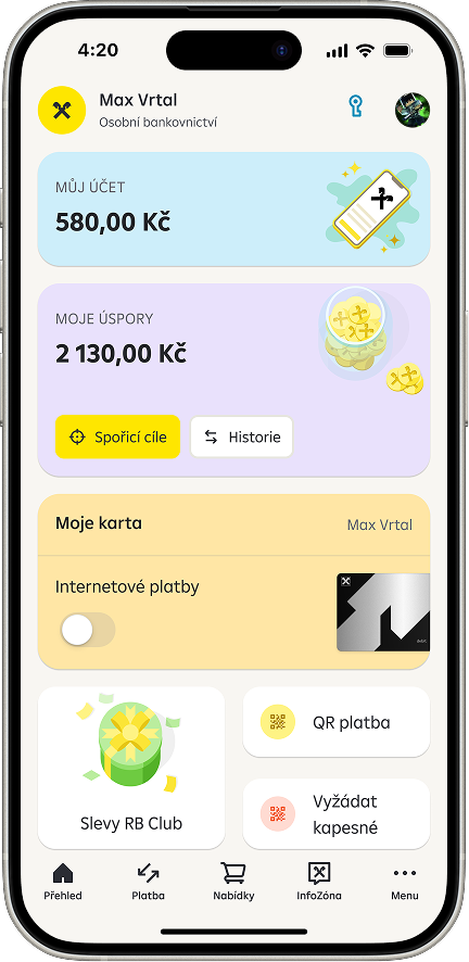Obrazovka aplikace dětského účtu